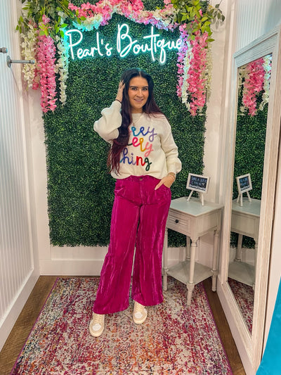 Claire Hot Pink Velvet Wide Leg Pants