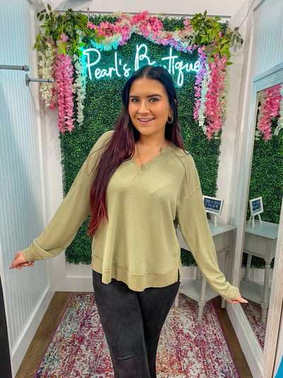 Waffle Knit Top - Olive