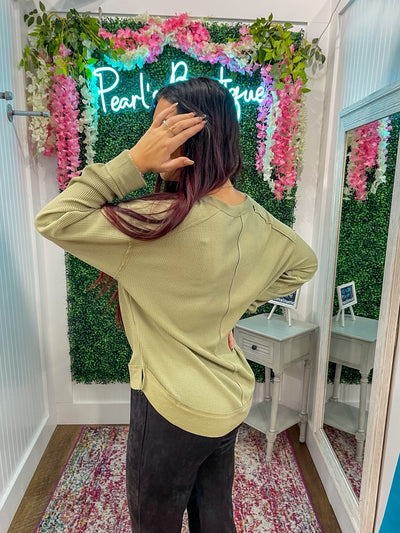 Waffle Knit Top - Olive