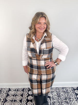 plaid long vest