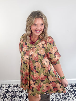 fall floral mini dress
