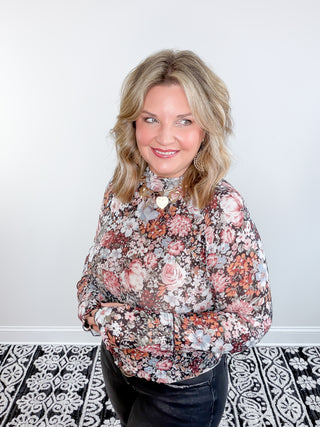 Floral Edge Mesh Blouse