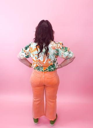 Peyton High Waist Frayed Hem Pants - Orange