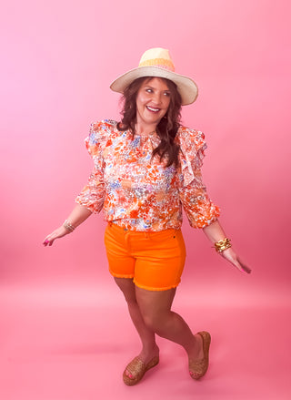 Judy Blue | Ella Orange Mid-Rise Denim Shorts