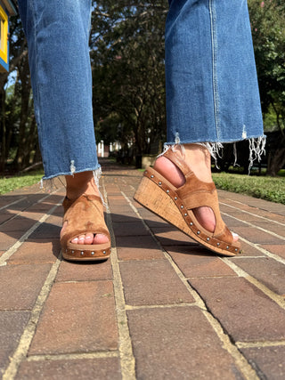 Corkys Hey Stranger Wedge in saddle color.