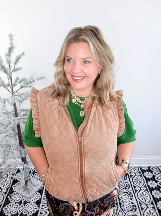 tan quilted vest