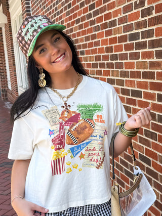 Poppy and Pine fun football cropped tee