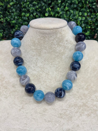 Ava Chunky Beaded Necklace | Blue Mix