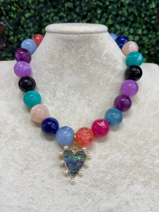 Agnes Chunky Beaded Heart Necklace