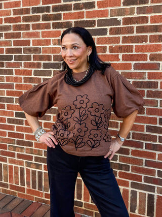Espresso Bloom Crewneck Top