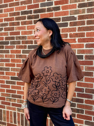 Espresso Bloom Crewneck Top