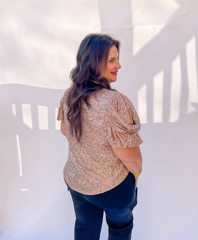 Glimmer Glam Champagne Sequin Top
