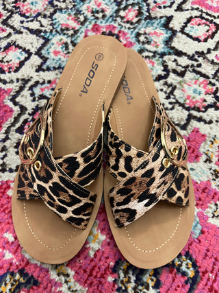 Leopard Criss Cross Sandals