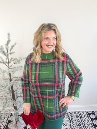 green plaid sweater