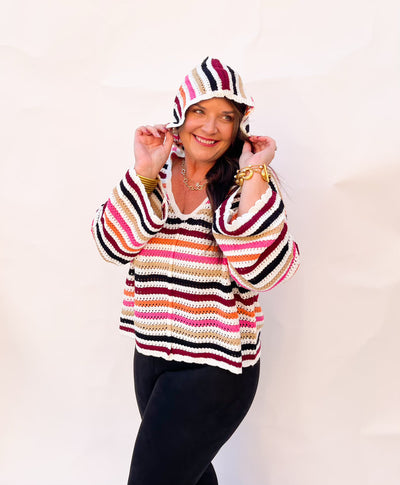 Stripes for Daze Knit Bell Sleeve Sweater with Hood