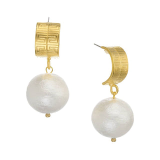 Susan Shaw | Gold Key Hoop with Large Cotton Pearl Earrings