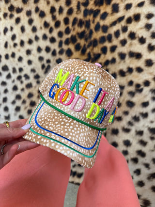 Make it a good day embroidered fawn print ball cap by poppy and pine.
