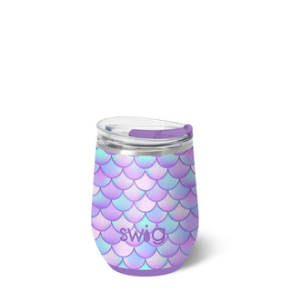 Purple and blue mermaid-patterned swig tumbler.
