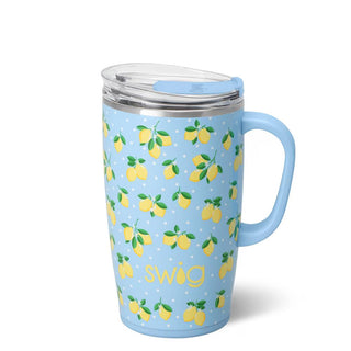 travel mug with lemon print.