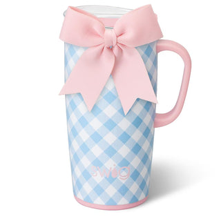 Gingham travel mug.