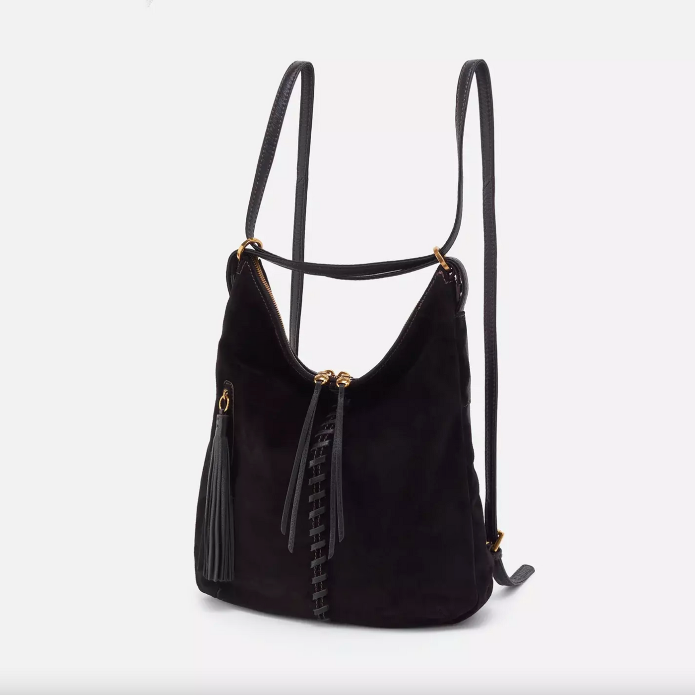 Merrin Backpack/Shoulder Bag | Black with Whipstitch