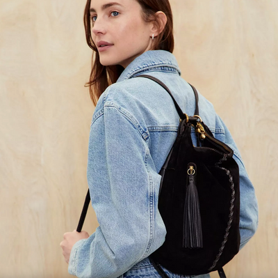 Merrin Backpack/Shoulder Bag | Black with Whipstitch