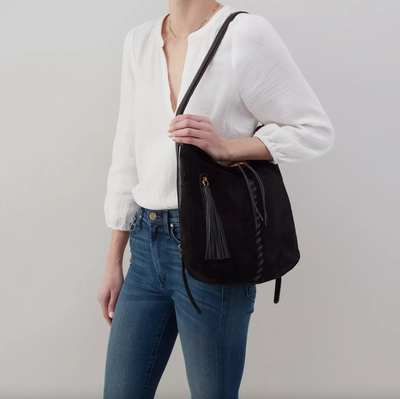 Merrin Backpack/Shoulder Bag | Black with Whipstitch