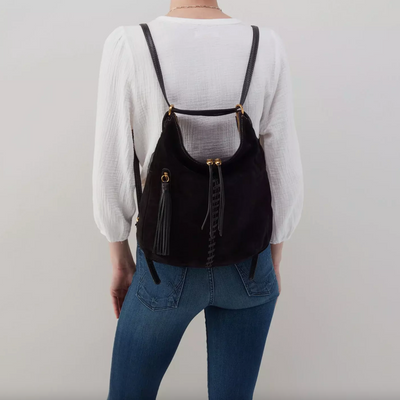 Merrin Backpack/Shoulder Bag | Black with Whipstitch