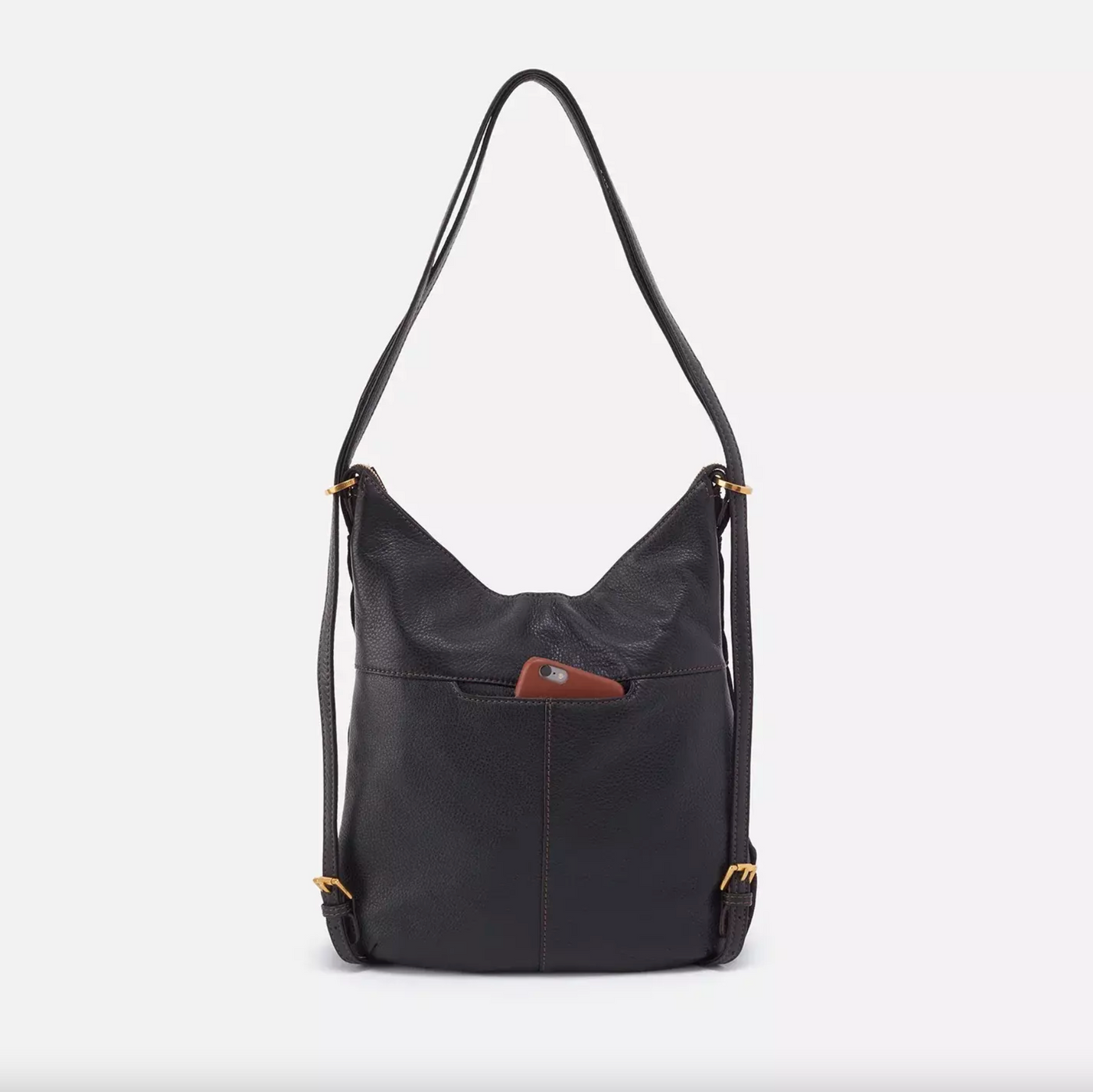 Merrin Backpack/Shoulder Bag | Black with Whipstitch