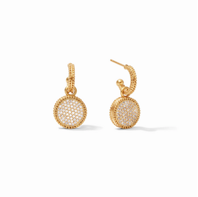 Fleur-De-Lis Hoop & Charm Earrings Gold/Pave Cubic Zirconia