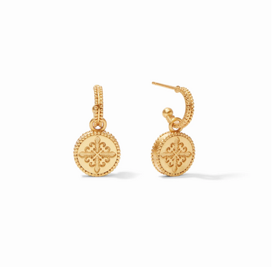 Fleur-De-Lis Hoop & Charm Earrings Gold/Pave Cubic Zirconia