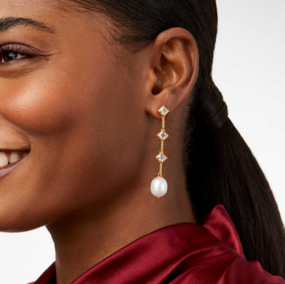 Noel Pearl Statement Earrings Gold/Cubic Zirconia