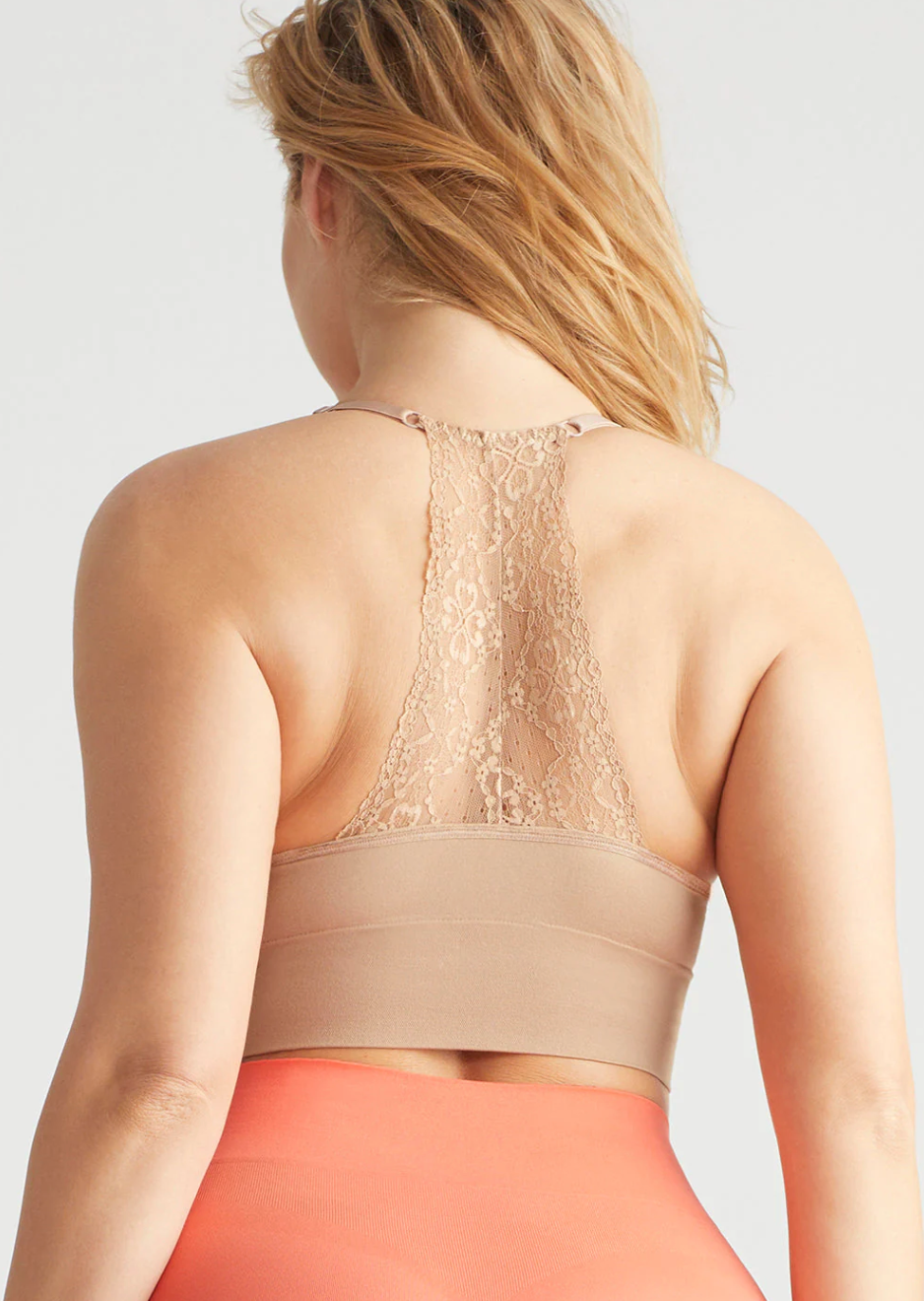 Ultralight Seamless Lace Back Unlined Bralette | Almond