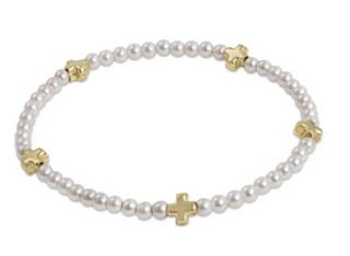 Signature Cross Small Pearl Pattern 3MM Bead Bracelet - Gold