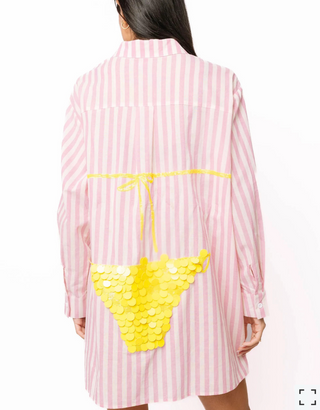 Queen Of Sparkles | Pink Striped Yellow Paillette Bikini Tunic