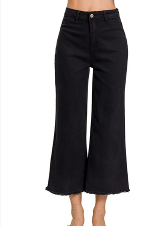 Peyton High Waist Frayed Hem Denim | Black