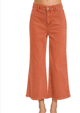 Peyton High Waist Frayed Hem Denim | Rust