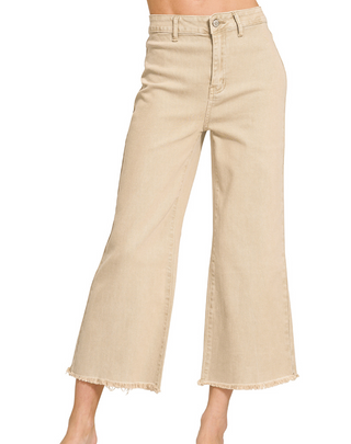 Peyton High Waist Frayed Hem Denim | Sand Beige