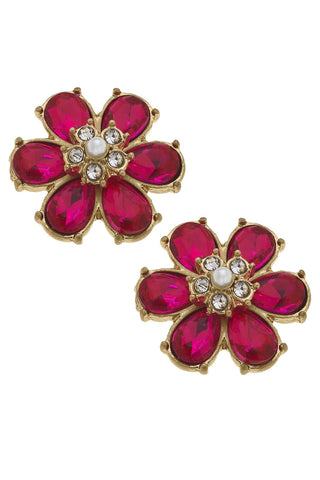 Brooke Rhinestone & Pearl Flower Stud Earrings