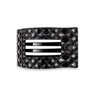 Jet Black Quilted Medium Flat Rectangle Hair Clip