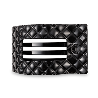 Jet Black Quilted Large Flat Rectangle Hair Clip