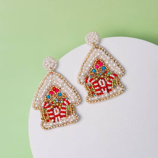 Gingerbread House Beaded Earrings
