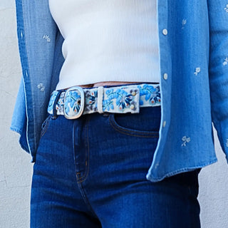 Blue Serenade Embroidered Wool Belt