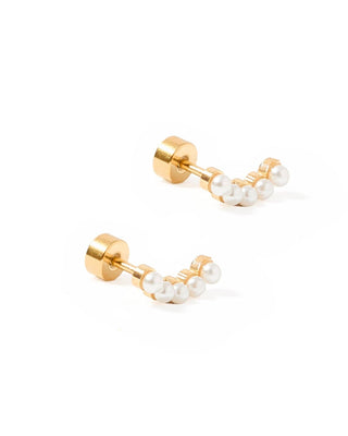 Gold earrings with pearl beads and screw on backs.