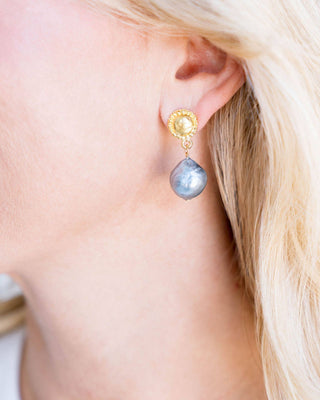 Susan Shaw | Grey Baroque Pearl Drop Earrings