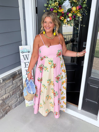 Amalfi Linen Colorblock Floral Maxi Dress
