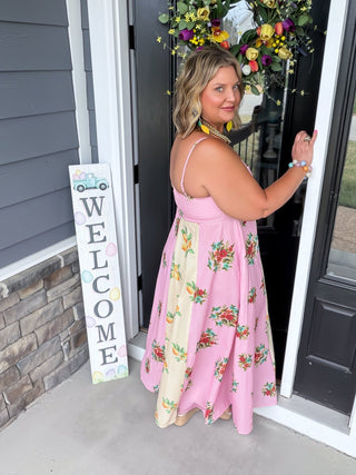 Amalfi Linen Colorblock Floral Maxi Dress