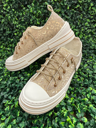 Aman Leopard Shine Sparkly Sneaker | Gold