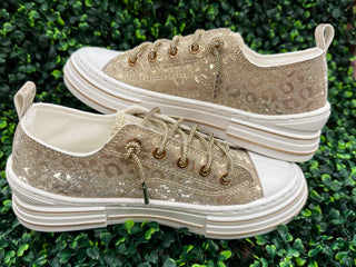 Aman Leopard Shine Sparkly Sneaker | Gold