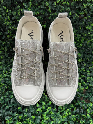 Aman Leopard Shine Sparkly Sneaker | Silver